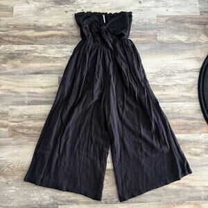 Free People Black Strapless Wide-Leg Jumpsuit Women’s Medium Boho Cotton Romper